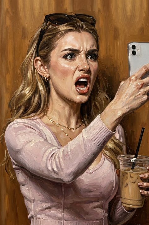 Karen, a young blonde woman with sunglasses on her head holding her phone up