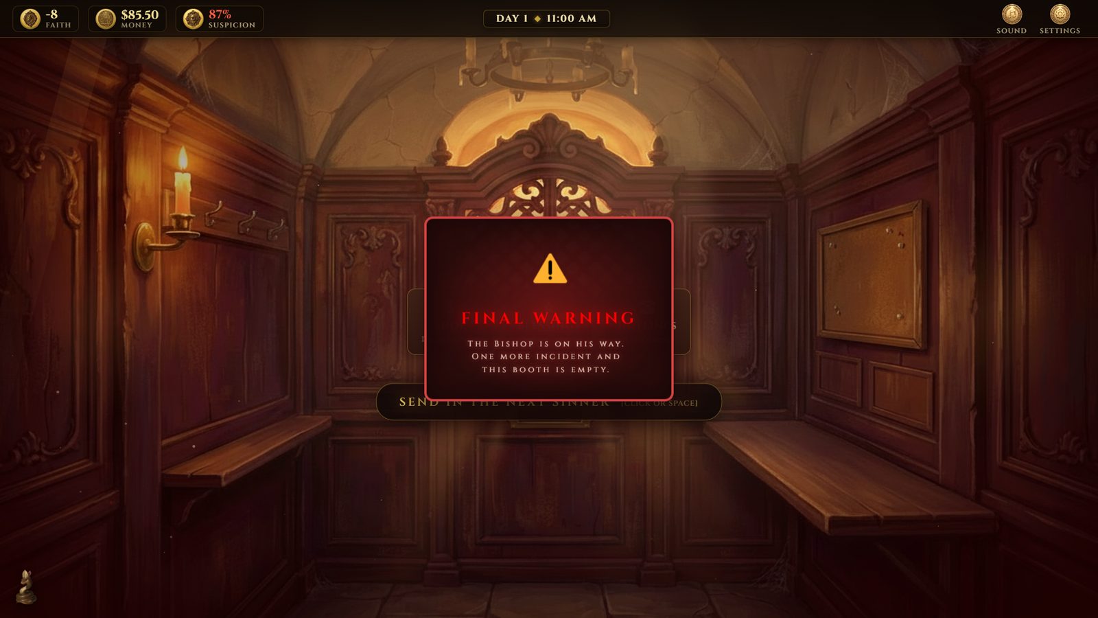 Final warning at 87 percent suspicion
